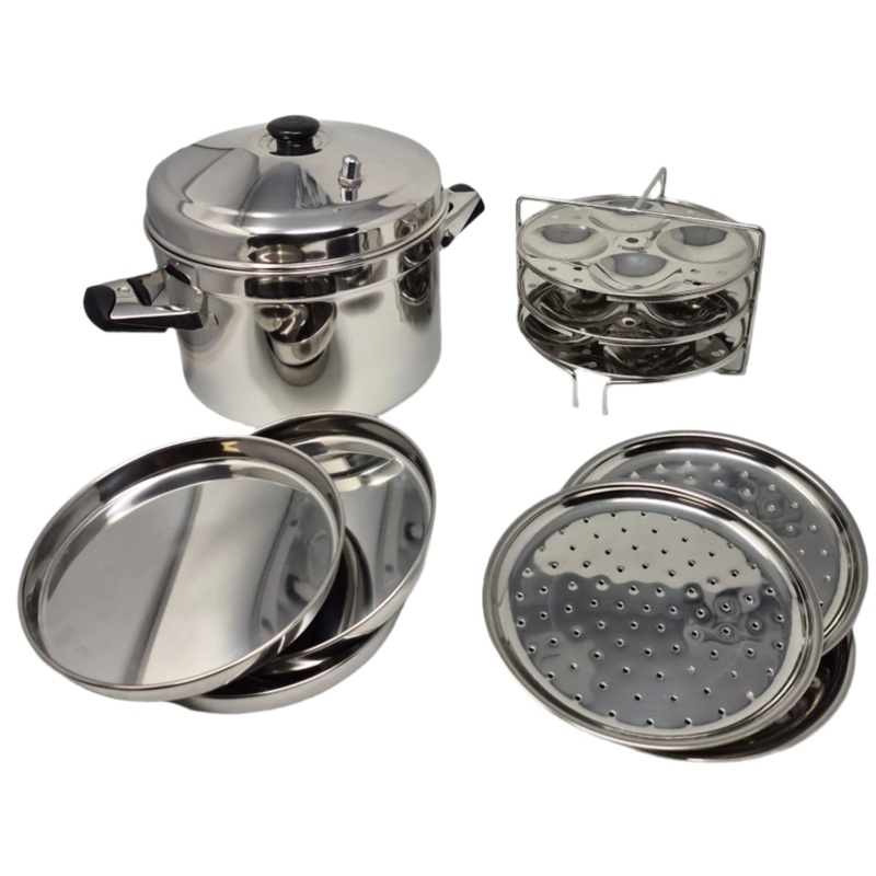 TABAKH Stainless Steel Cooker - 9 Plates | 3 Idli, 3 Dhokla, 3 Steamer Plates | Multi Purpose Pot, Steamer Set | Induction and Gas Friendly