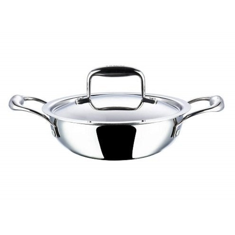 Vinod Platinum Triply Stainless Steel Extra Deep Kadai with Lid - 22cm (2.5Ltrs) (Induction Friendly)