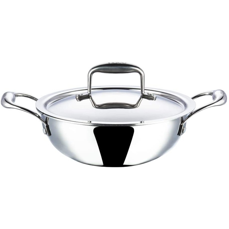 Vinod Platinum Triply Stainless Steel Extra Deep Kadai with Lid - 26cm (3.7L) (Induction Friendly)