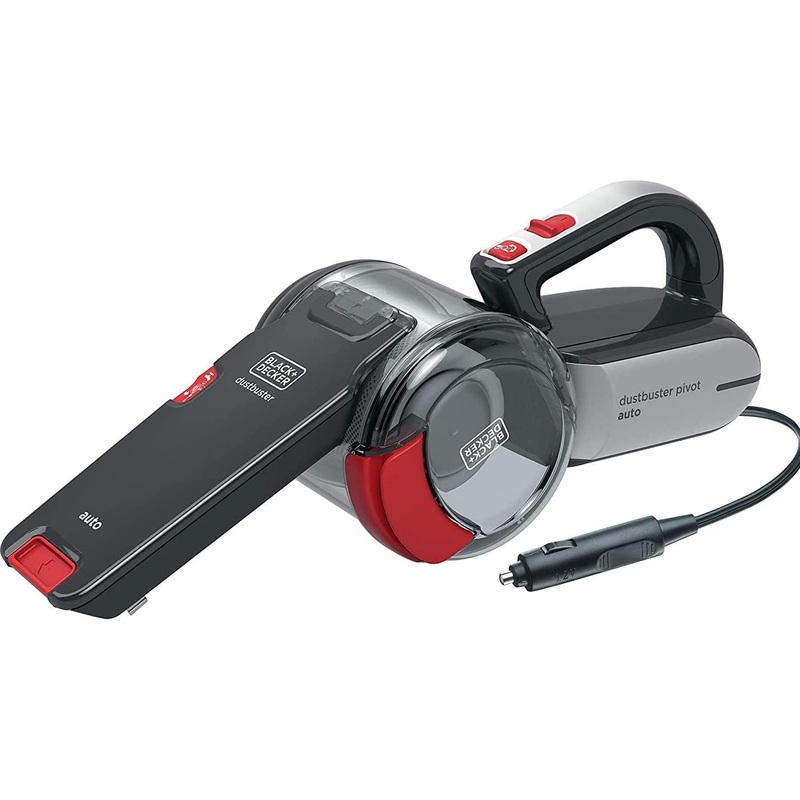Black and  Decker PV1200AV-B1 Pivot Cyclonic Car Corded Dustbuster Hand Vacuum with Full Set Acc, 12V Grey / Red