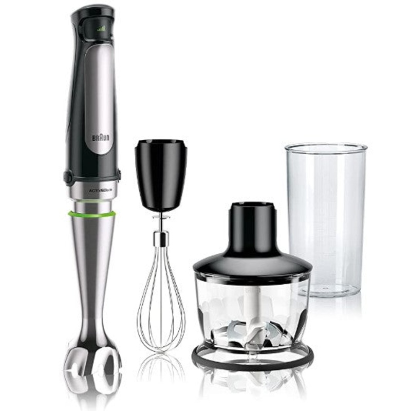 Braun MQ7035X 3-in-1 Immersion Hand, Powerful 500W Stainless Steel Stick Blender Variable Speed + 2-Cup Food Processor, Whisk, Beaker, Faster, Finer Blending, MultiQuick 220v