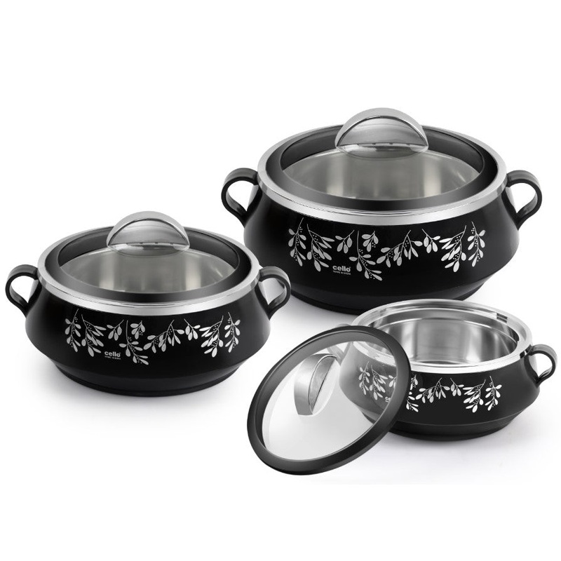 Cello Glitter Insulated Hotpot Pack of 3 Thermoware Casserole Set (500 ml, 1000 ml, 1500 ml)