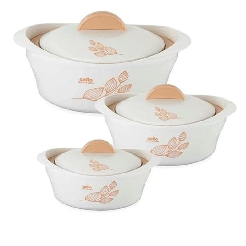 Cello Maple Pack of 3 Thermoware Casserole Set (500 ml, 1000 ml, 1500 ml)
