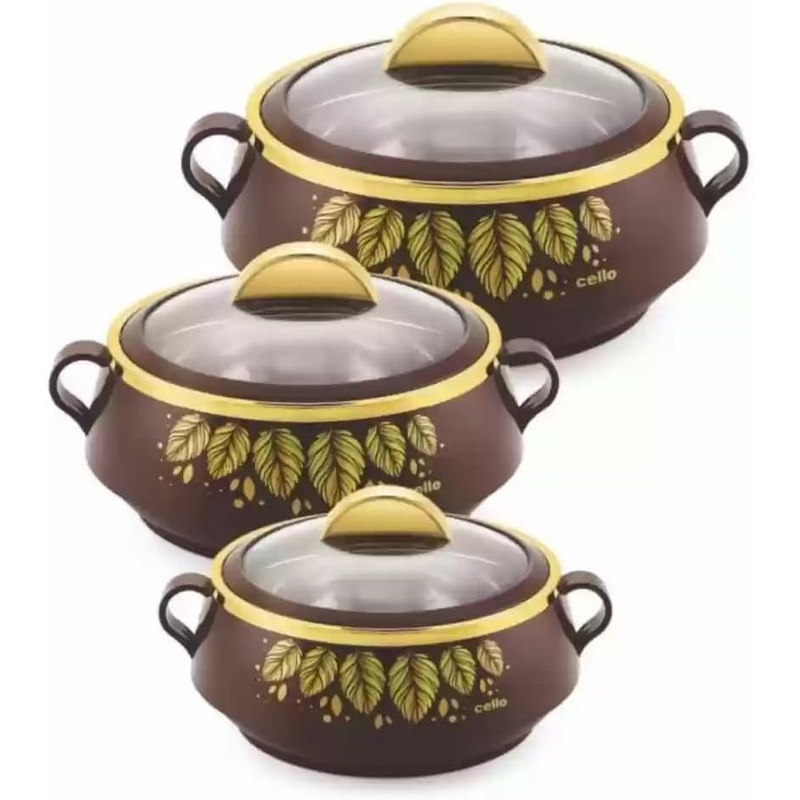 Cello Marcus Insulated Hotpot Pack of 3 Thermoware Casserole Set (600 ml, 1100 ml, 1700 ml)