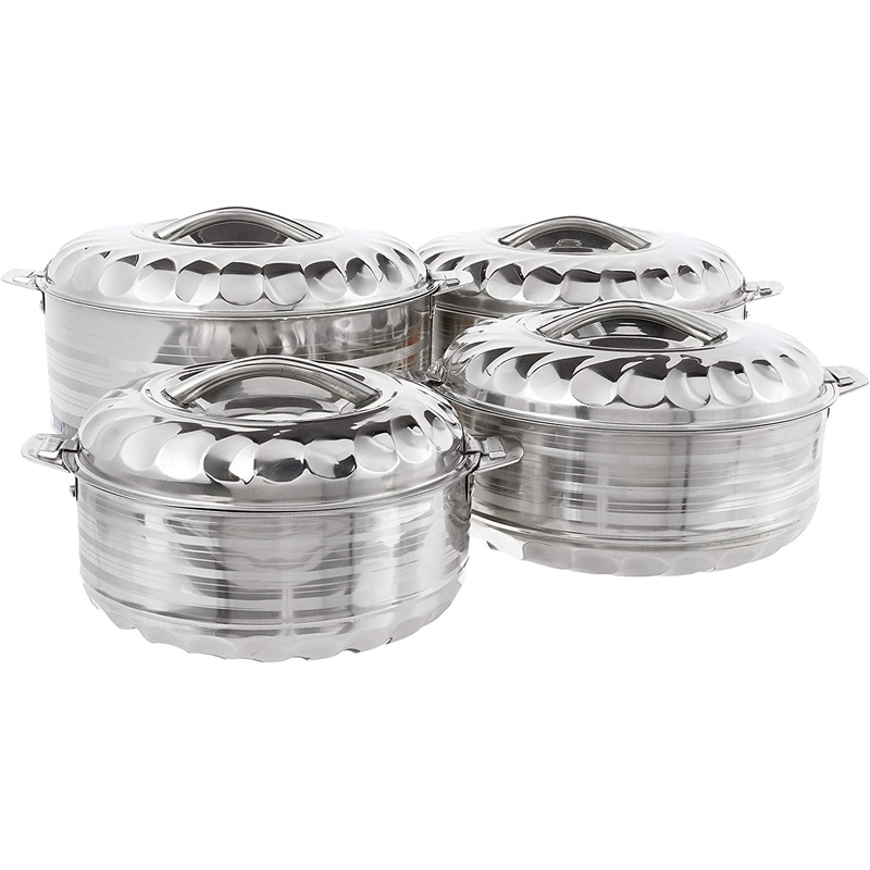 Vinod 4-Piece Insulated Casserole Food Warmer/Cooler Hot Pot Gift Set, 4000mL+5000mL+7500mL+10000mL, Stainless Steel
