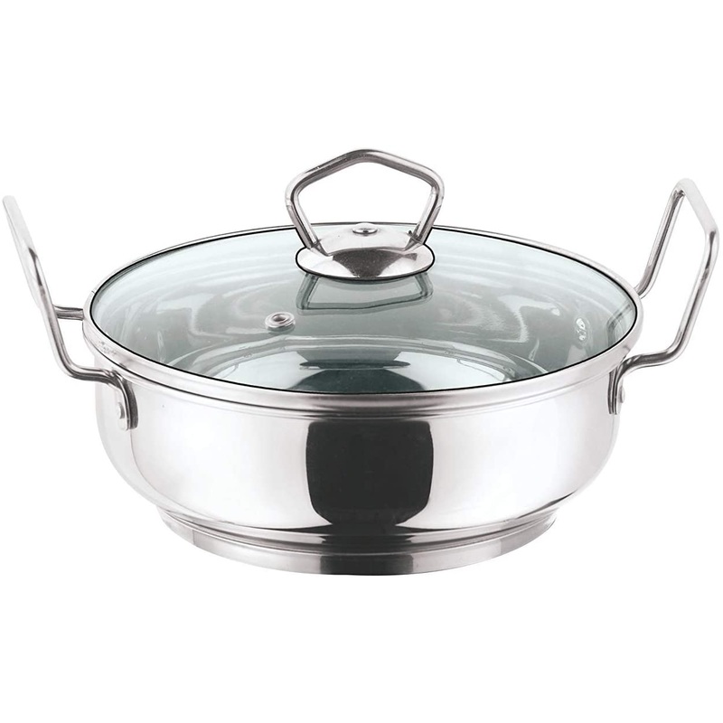 Vinod Stainless Steel Kadai Wok with Glass lid - Induction Friendly 30cm, 5.8L