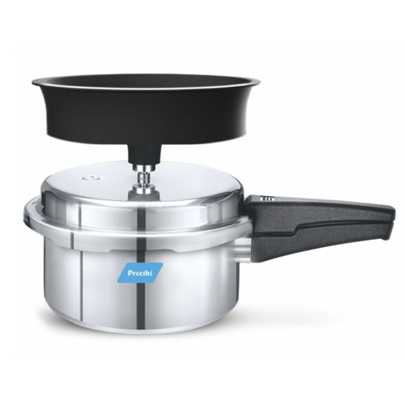 Preethi Aluminium Outer Lid 3 Liter Pressure Cooker with Spill Splash Shield For Zero Spill and Zero Splash Induction Base