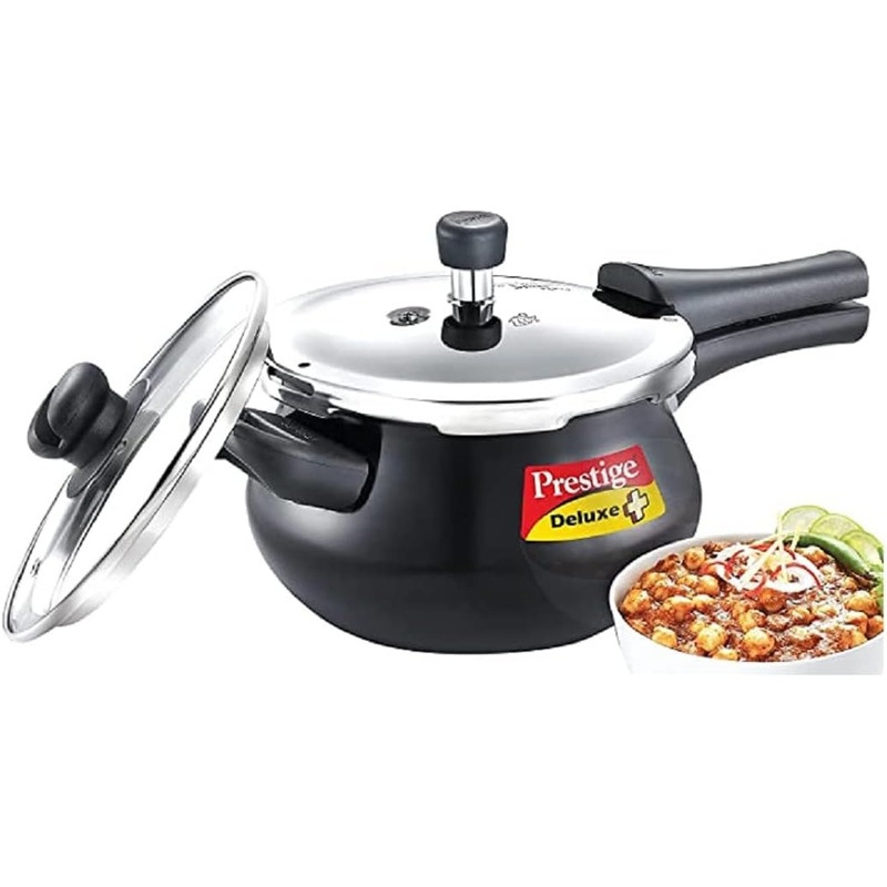 Prestige Deluxe Duo Plus Induction Base Hard Anodized 3 Liter Pressure Cooker with Glass Lid
