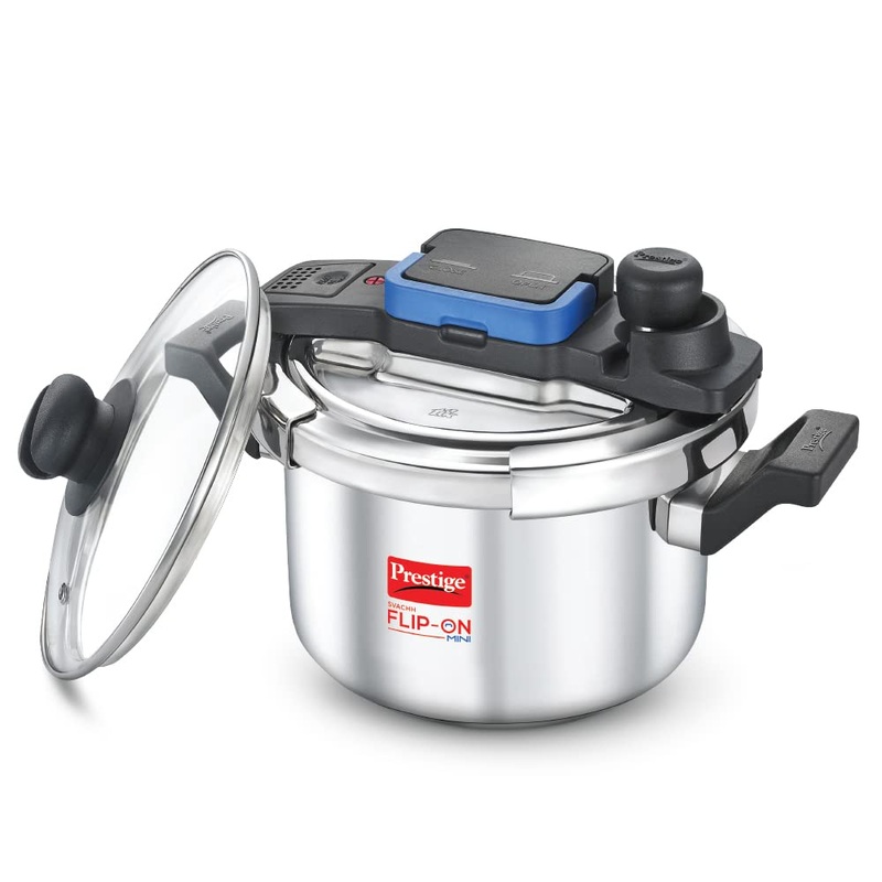Prestige Svachh Flip-on 3 Litre Stainless Steel Mini Pressure Cooker with Glass Lid