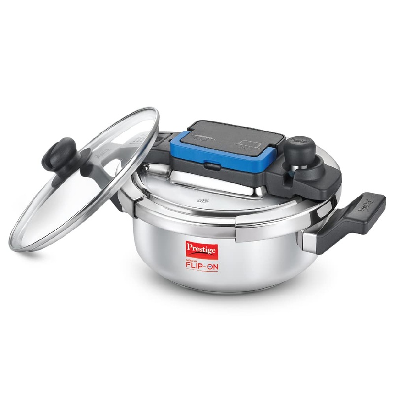 Prestige Svachh Flip-on 3 Litre Stainless Steel Pressure Cooker with Glass Lid