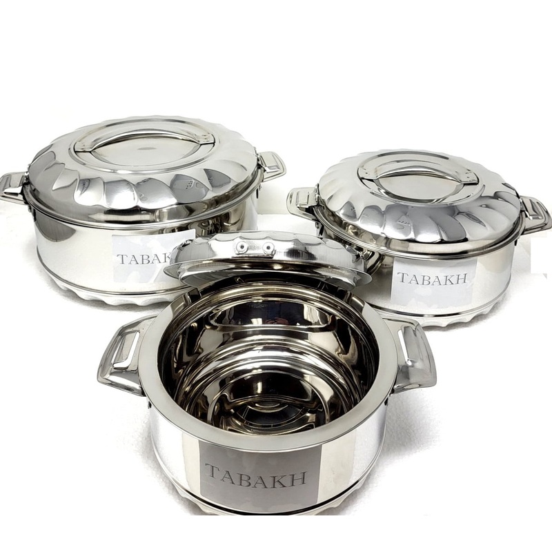 Tabakh Stainless Steel Cold Hot Pot Food Insulated Casserole Double Wall 3pc Set
