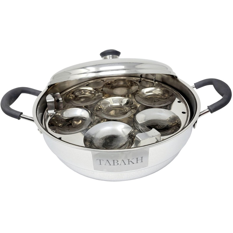 Tabakh Triply Stainless Steel Multi Kadai with Steamer Plate, Mini Idli Plate, 2 Idli Plates, 2 Dhokla Plates, Induction Friendly
