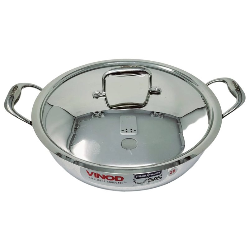 Vinod Platinum Triply Stainless Steel Extra Deep Kadai with Lid - 28cm (4.5L) (Induction Friendly)