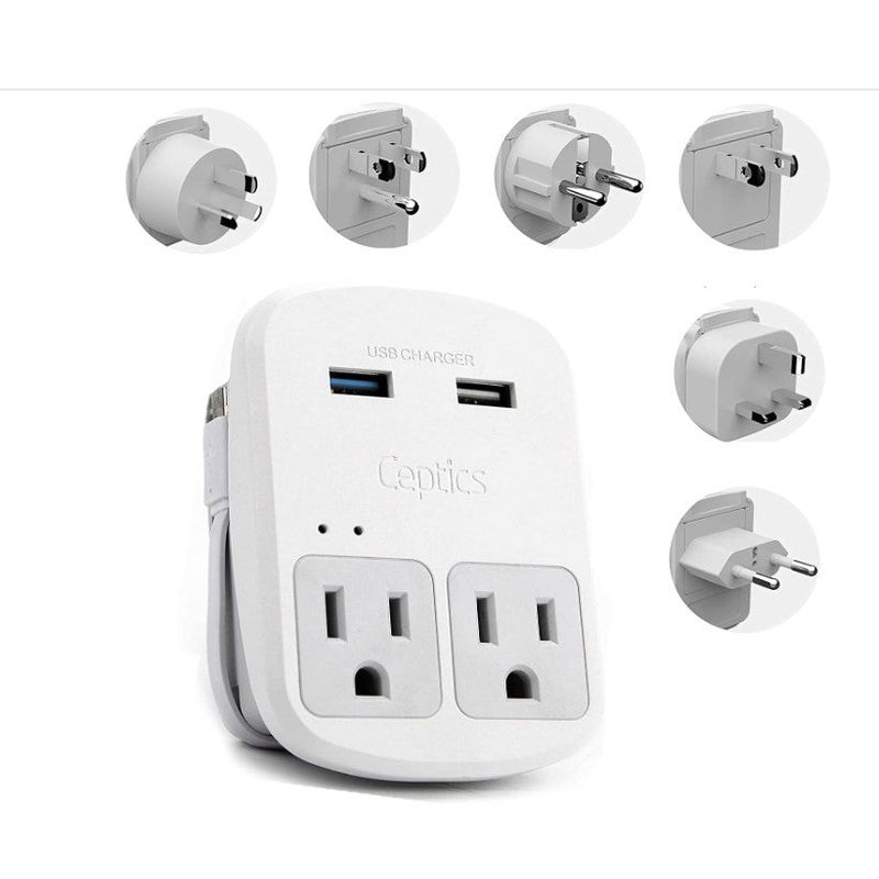 Ceptics Safest Travel Adapter Kit, Dual USB for iPhone, Chargers, Cell Phones, Laptop Perfect for Travelers - 3.6A with Qc. 3.0 Charge Faster