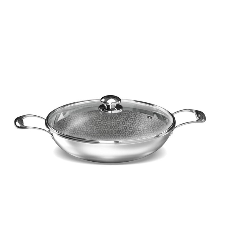 Preethi Diva Collection Triply Stainless Steel Kadai with API Technology, 28 cm, Gas & Induction Compatible,with Glass Lid, Metal Spatula Friendly