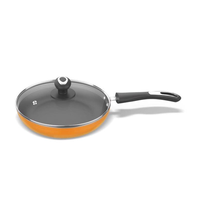 Preethi Dura Collection Non Stick Fry Pan, 24 cm, with Glass Lid, Gas & Induction Compatible, 5 Star Non Stick Effect, Turmeric Yellow