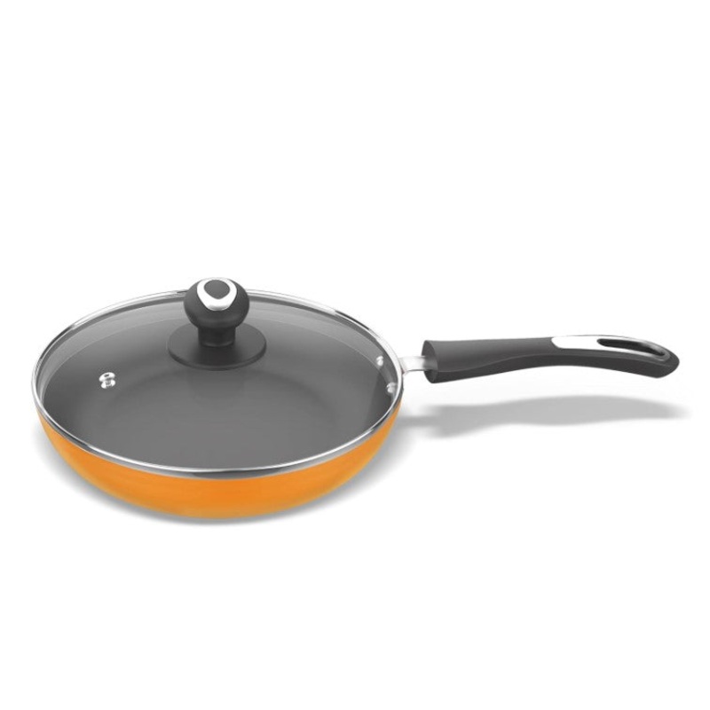 Preethi Dura Collection Non Stick Fry Pan, 26 cm, with Glass Lid, Gas & Induction Compatible, 5 Star Non Stick Effect, Turmeric Yellow