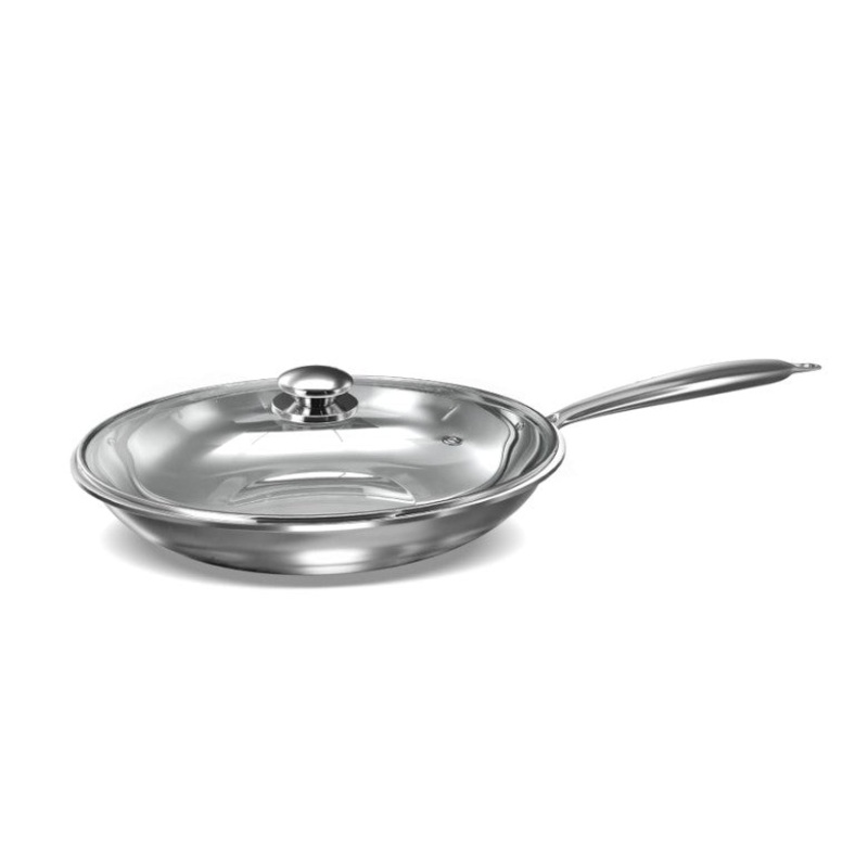 Preethi Metallica Collection Triply Stainless Steel Frypan with Glass Lid, 26 cm, Gas & Induction Compatible, Metal Spatula Friendly