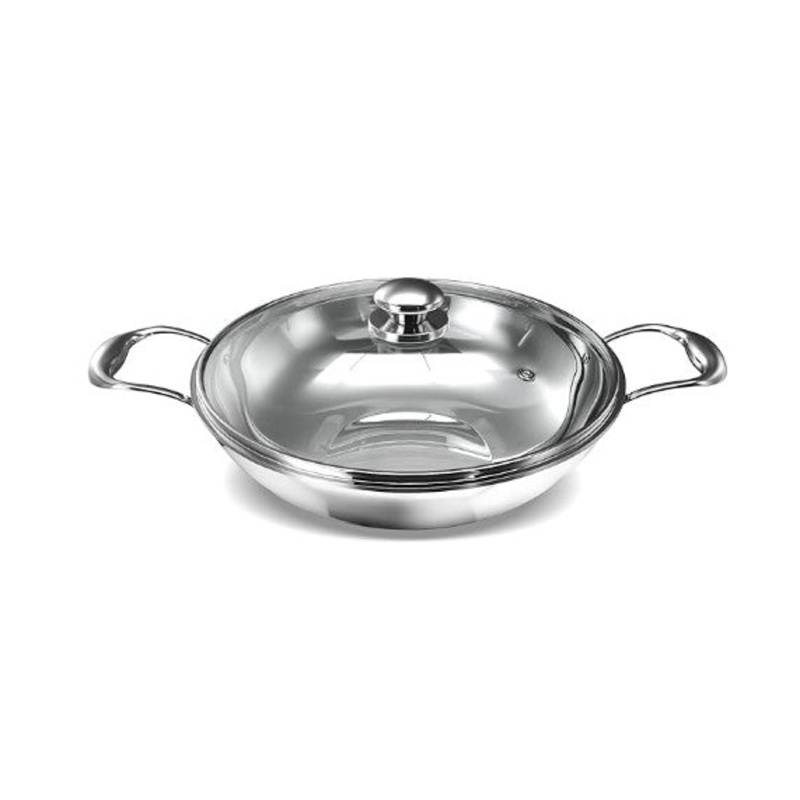 Preethi Metallica Collection Triply Stainless Steel Kadai with Glass Lid, 28 cm, Gas & Induction Compatible, Metal Spatula Friendly