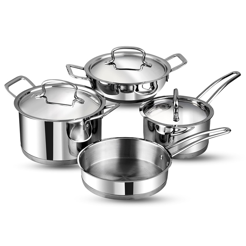 Vinod Classic Deluxe Stainless Steel Cookware Combo Set of 4 Pcs | Saucepan, Saucepot, Kadhai and Frypan | Extra Deep, Riveted Handles | Induction Base