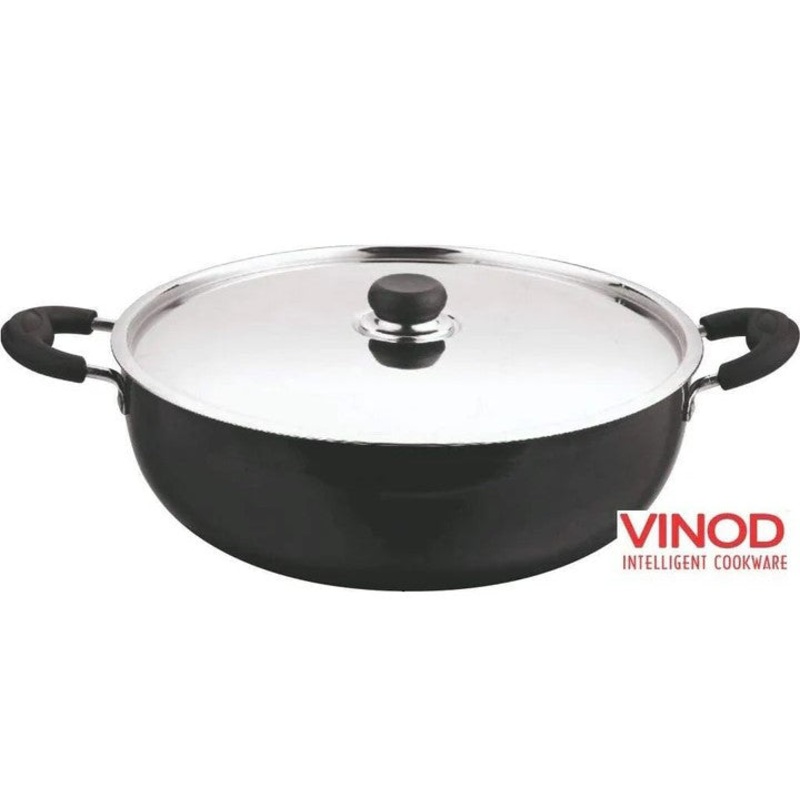 Vinod Hard Anodized Deep Kadai with Stainless Steel Lid - 34cm - 10 Liters