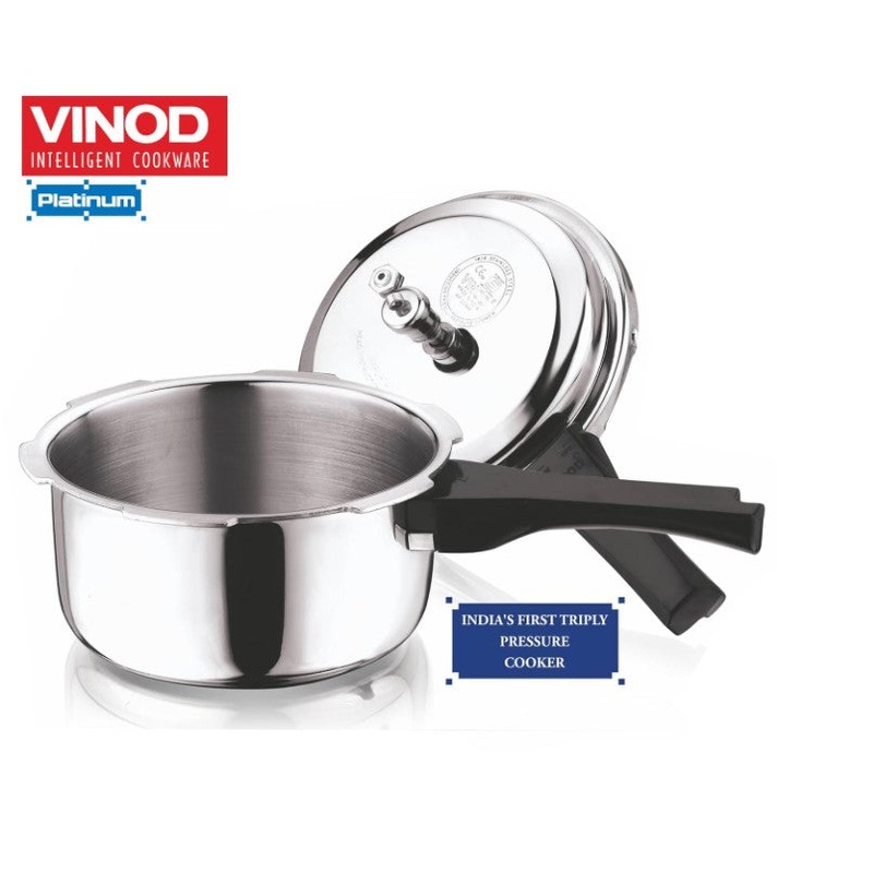 Vinod Platinum Triply Stainless Steel Pressure Cooker Outer Lid - 1.5 Liter | SAS Bottom Cooker | Induction and Gas Base Cooker | ISI and CE certified