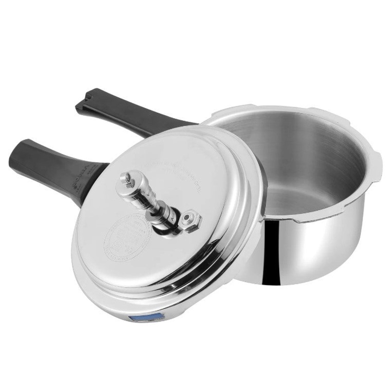 Vinod Platinum Triply Stainless Steel Pressure Cooker Outer Lid - 2 Liter | SAS Bottom Cooker | Induction and Gas Base Cooker | ISI and CE certified