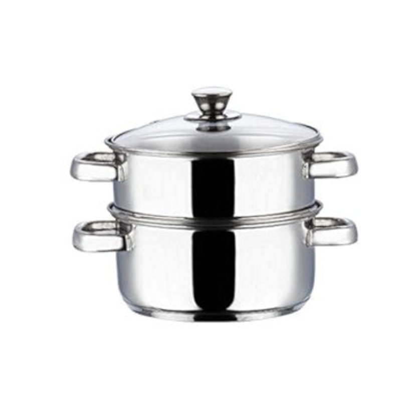 Vinod Stainless Steel Steamer 2 Tier with Glass Lid 20 cm | 2.5 mm Thick Base | Multi Purpose Momos, Modak Maker Steamer | Induction and Gas Base