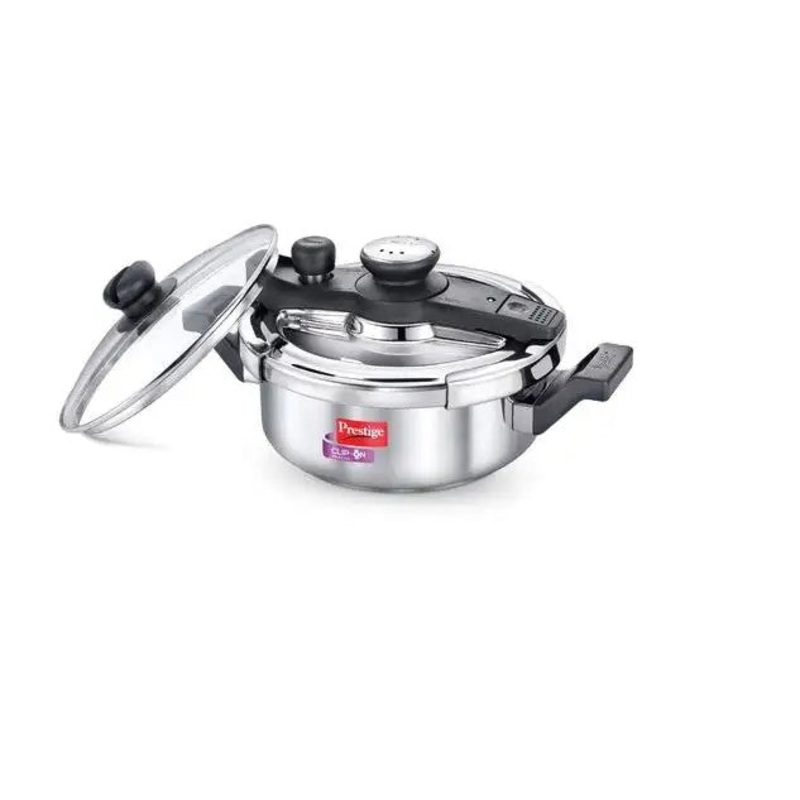Prestige Clip-on Svachh Stainless Steel Spillage Control Pressure Cooker with Glass Lid 3 Liters