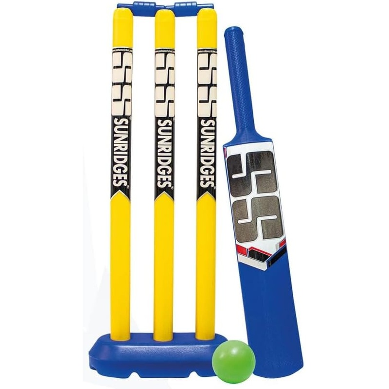 SS Junior Plastic Cricket Set, (1 Bat, 3 Wickets, 1 Wicket Base, 2 Bails, 1 Plastic Ball) for Kids Age 4-7 Yrs