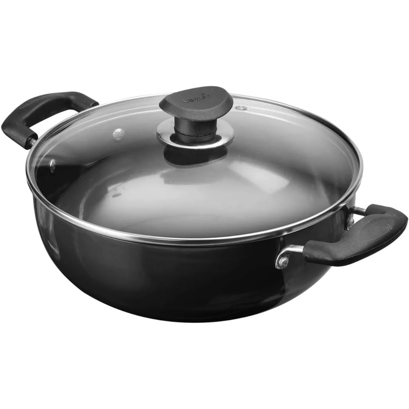 Vinod Cookware Professional Deep Kadhai Induction Friendly  4.1 Liters (4.3 Quarts)  26cmGlass Lid