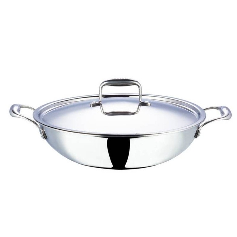 Vinod Platinum Triply Stainless Steel Deep Kadai with Lid - 30cm 4.8Ltrs (Induction Friendly)