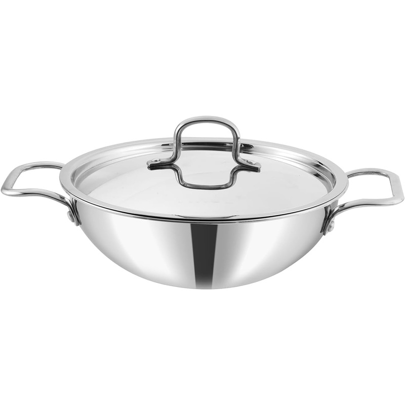 Vinod Smart Triply Stainless Steel Extra Deep Kadai with Lid - 32cm (Induction Friendly)