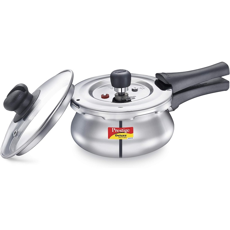Prestige Svachh Deluxe Alpha 1.5 Litre Stainless Steel Pressure Cooker Handi with Glass Lid