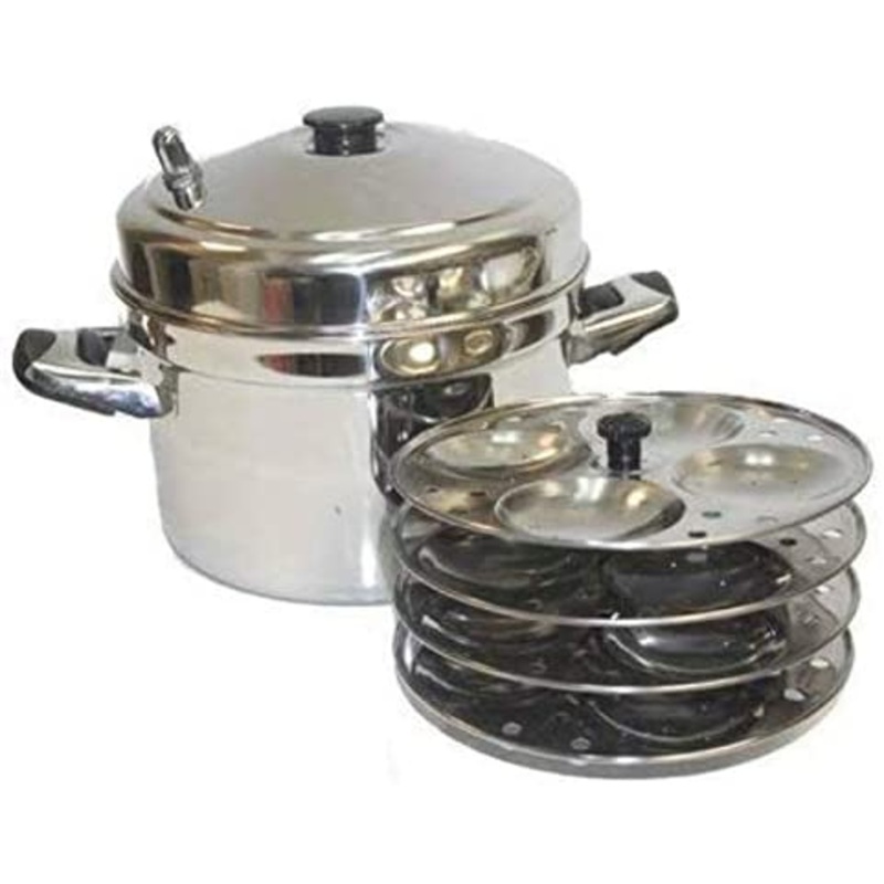 TABAKH Stainless Steel Cooker with 4-Rack Idly Stand, Makes 16 Idlis