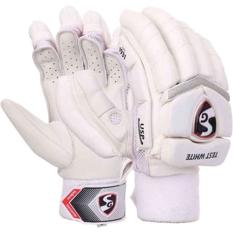 SG Test White Cricket Batting Gloves Mens Size (Right), Cotton, Standard