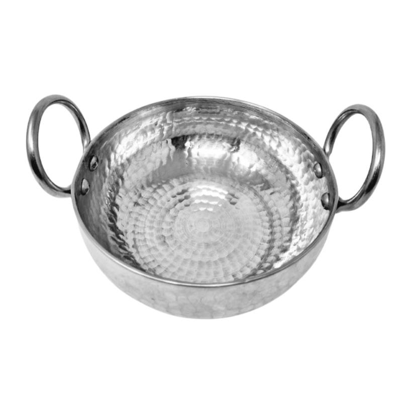 TABAKH Handmade Aluminum Hammer Flat Bottom Kadai Frying Pan Cooking 7.5"