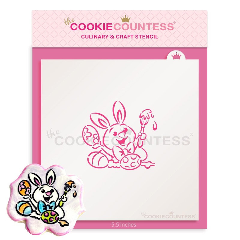 Bunny Painting Eggs Stencil - Drawn by Krista