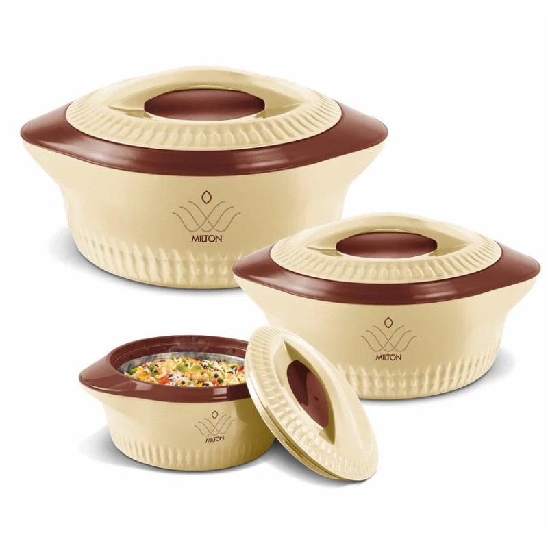 MILTON Casserole Royal Regular Gift Set 3 Pcs Set Hotpot (1000ml, 1500ml and 2000ml) Brown