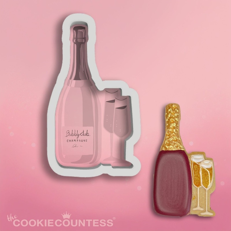 Champagne Bottle with Glasses Cookie Cutter