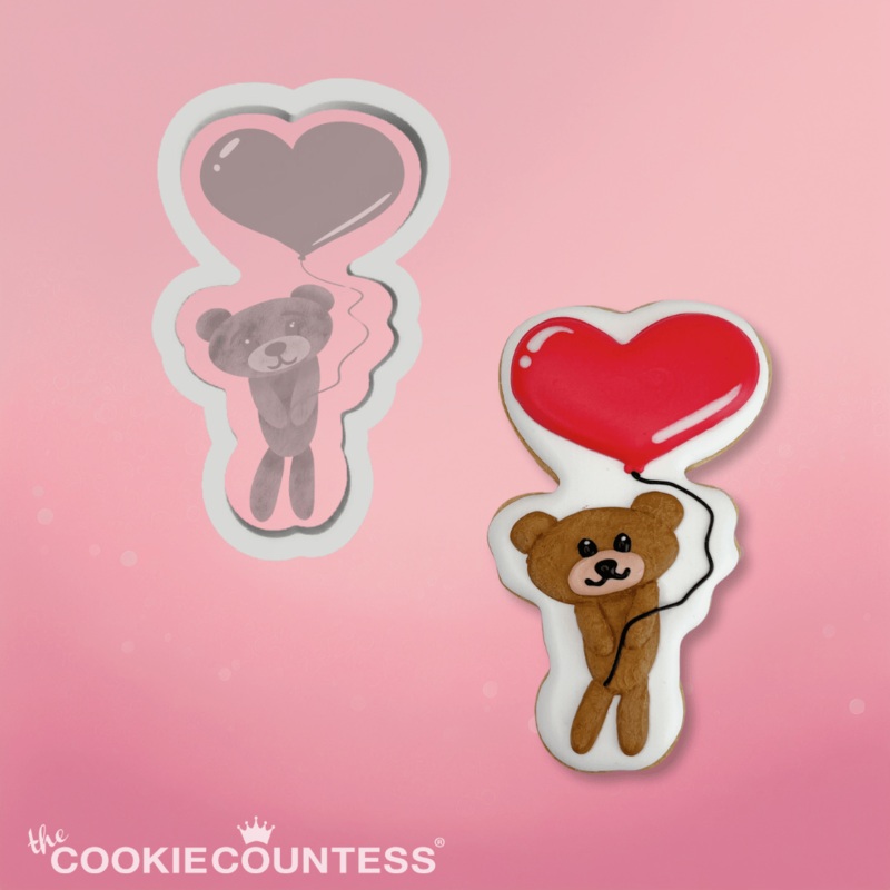Teddy Bear with Heart balloon Cookie Cutter
