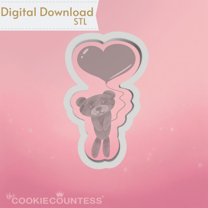 Teddy bear with Heart Balloon Cookie Cutter STL