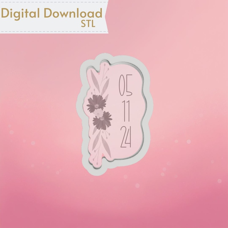Wedding Floral Plaque Cookie Cutter STL