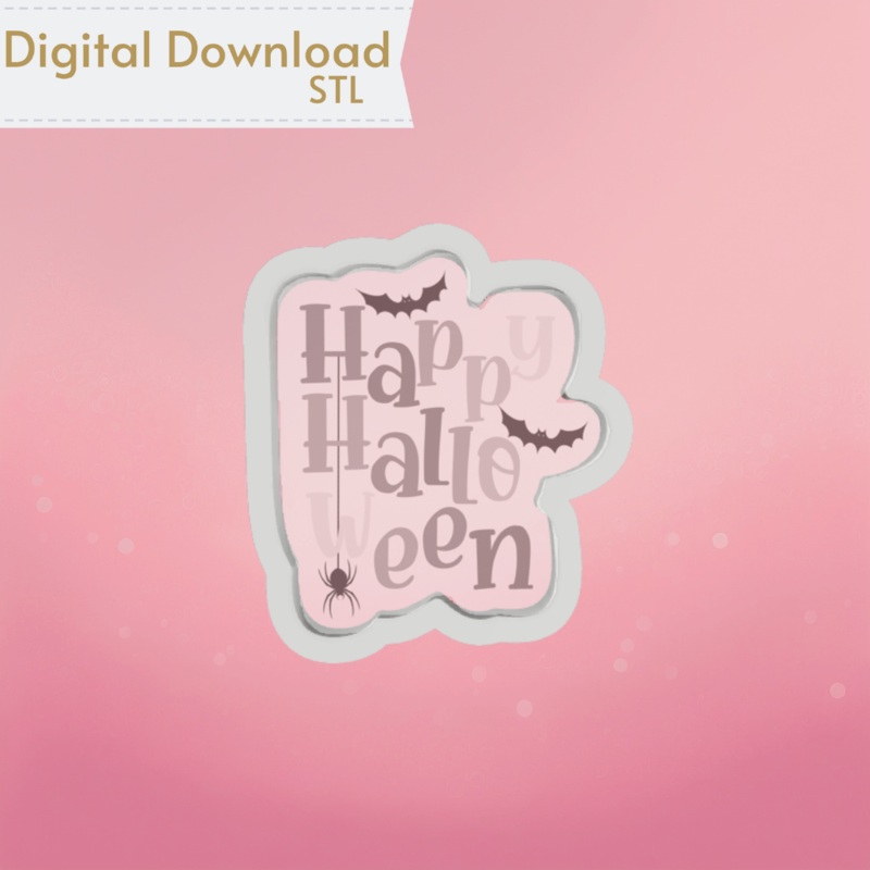 Batty Happy Halloween Plaque Cookie Cutter STL
