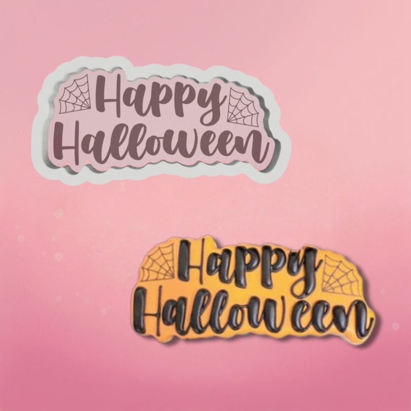 Happy Halloween with Spider Webs Plaque Cookie Cutter