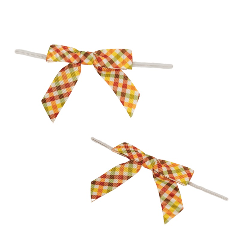 Pre-tied Grosgrain Bows with Wire Twist Tie:  Fall Plaid
