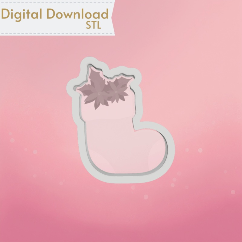 Stocking with Flowers Cookie Cutter STL