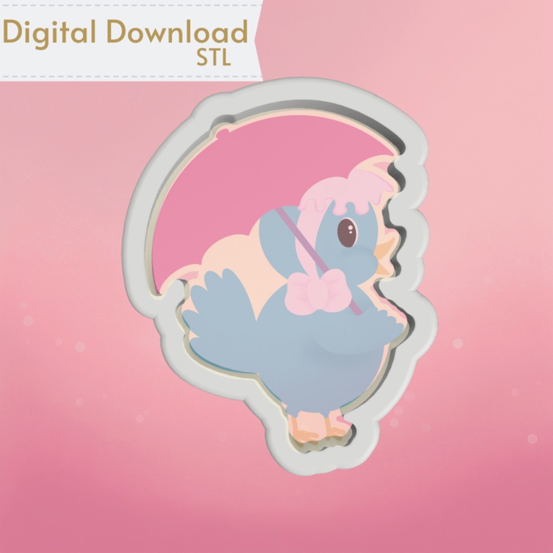 Bird Holding Umbrella Cookie Cutter STL