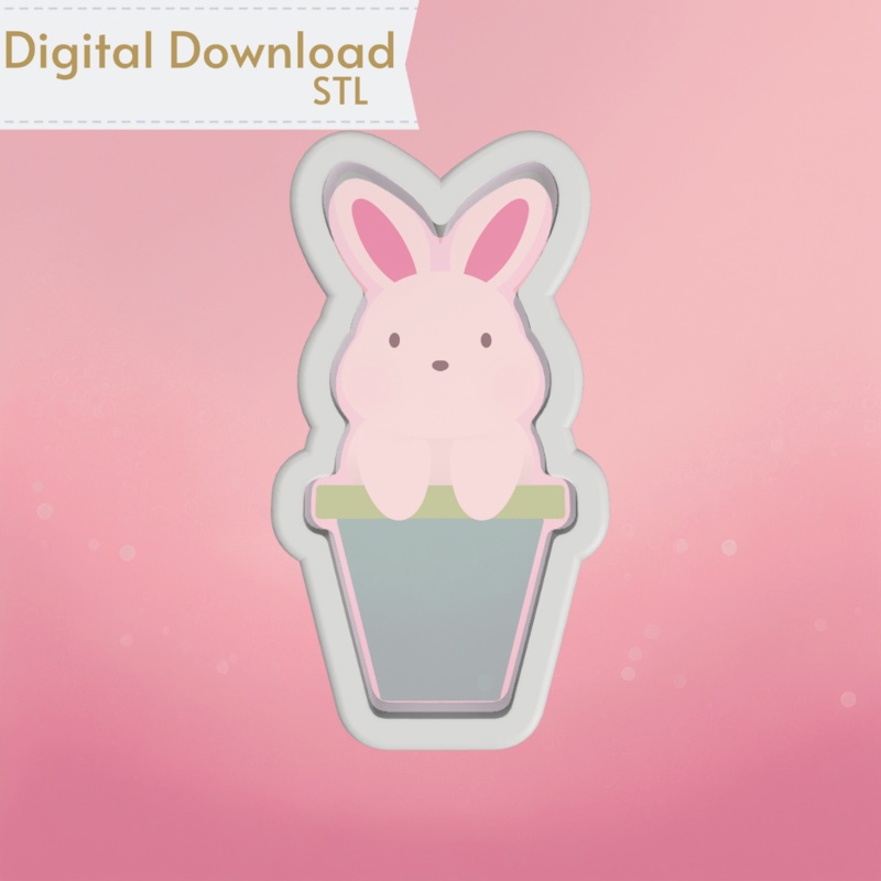 Bunny Inside Pot Cookie Cutter STL