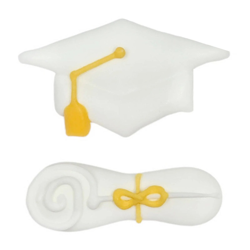 Graduation Cap and Diploma: White Set, Royal Icing Decorations 18pc